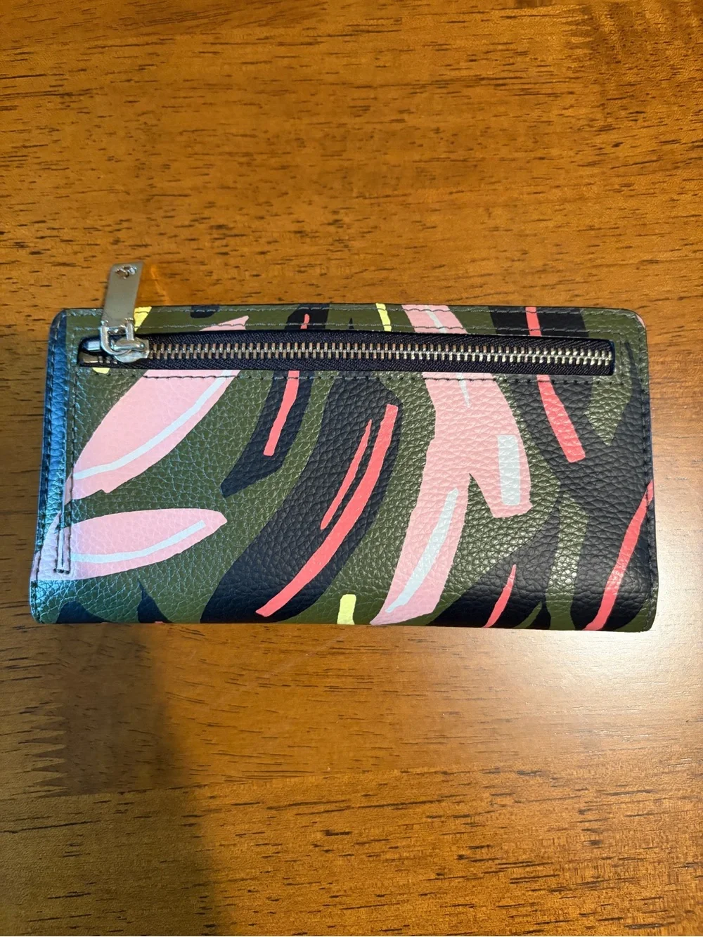 kate spade Green Floral Print Long Wallet with Pink & Navy Accents